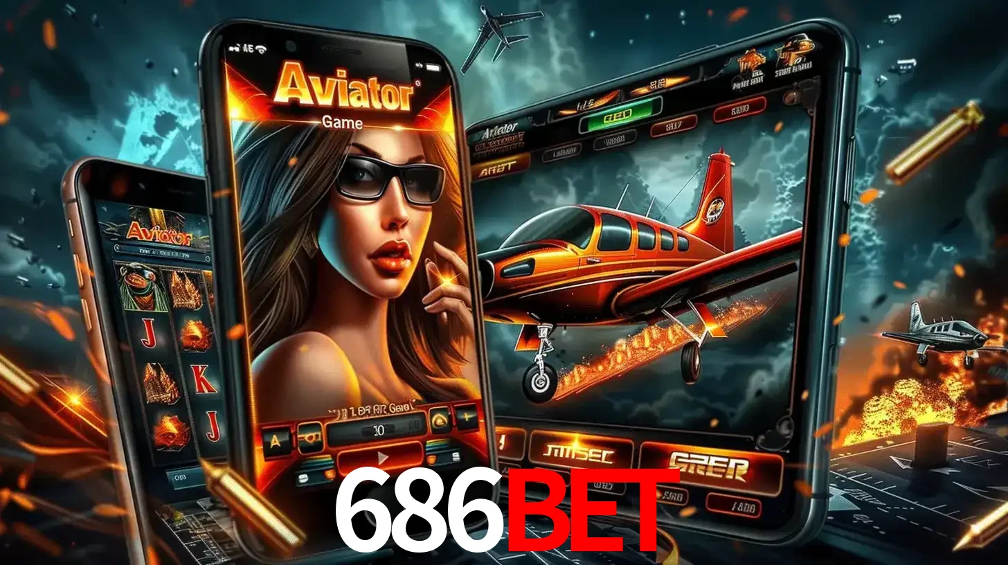 O popular jogo de apostas Aviator exibido em vários celulares e tablets, mostrando a interface emocionante e a ação de voo disponíveis para jogar agora no 686BET.