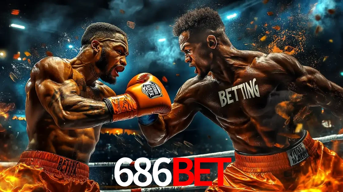 Dois boxeadores em uma luta intensa e explosiva, representando a adrenalina e as oportunidades de apostas em esportes de combate disponíveis na plataforma 686BET.