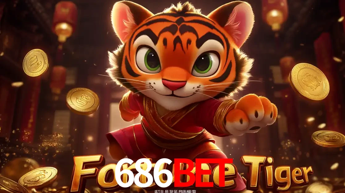 O carismático mascote do jogo de slot Fortune Tiger, um tigre fofo em pose de artes marciais, pronto para trazer sorte e multiplicadores de ganhos no cassino online 686BET.